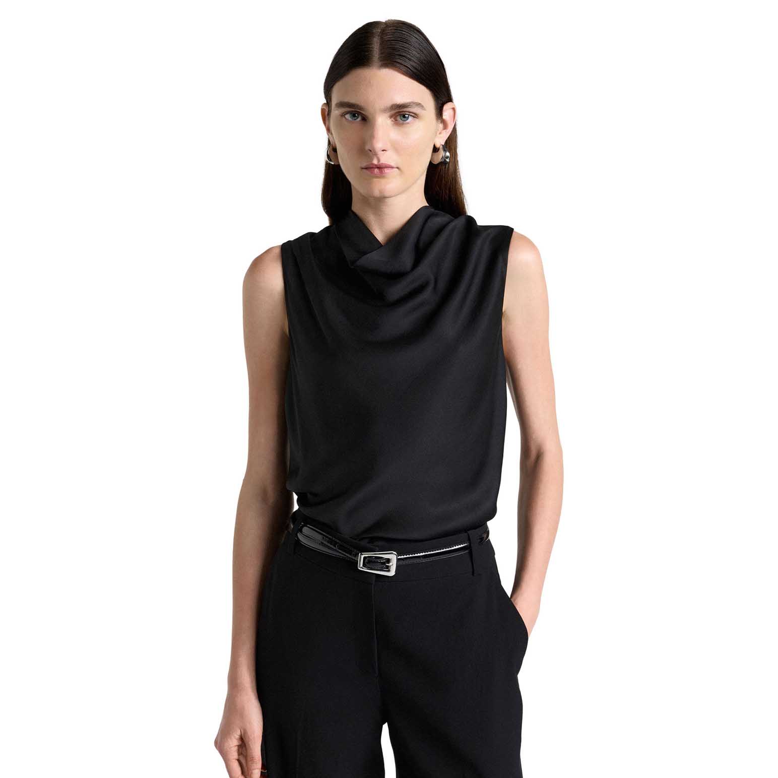 Cue Black Satin Cowl Neck Top
